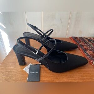 Black Satin square toe heels Massimo Dutti